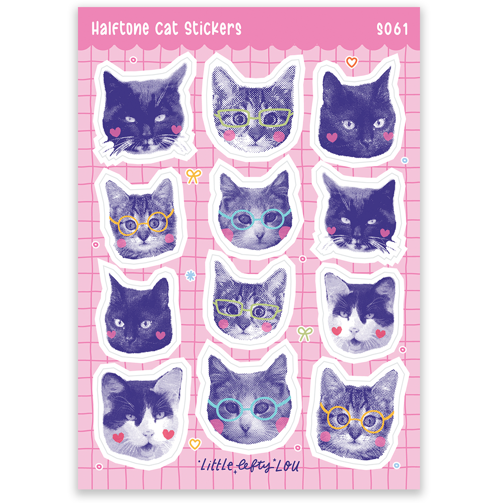 Pre-Order: A6 Halftone Cats Sticker Sheet (S061)
