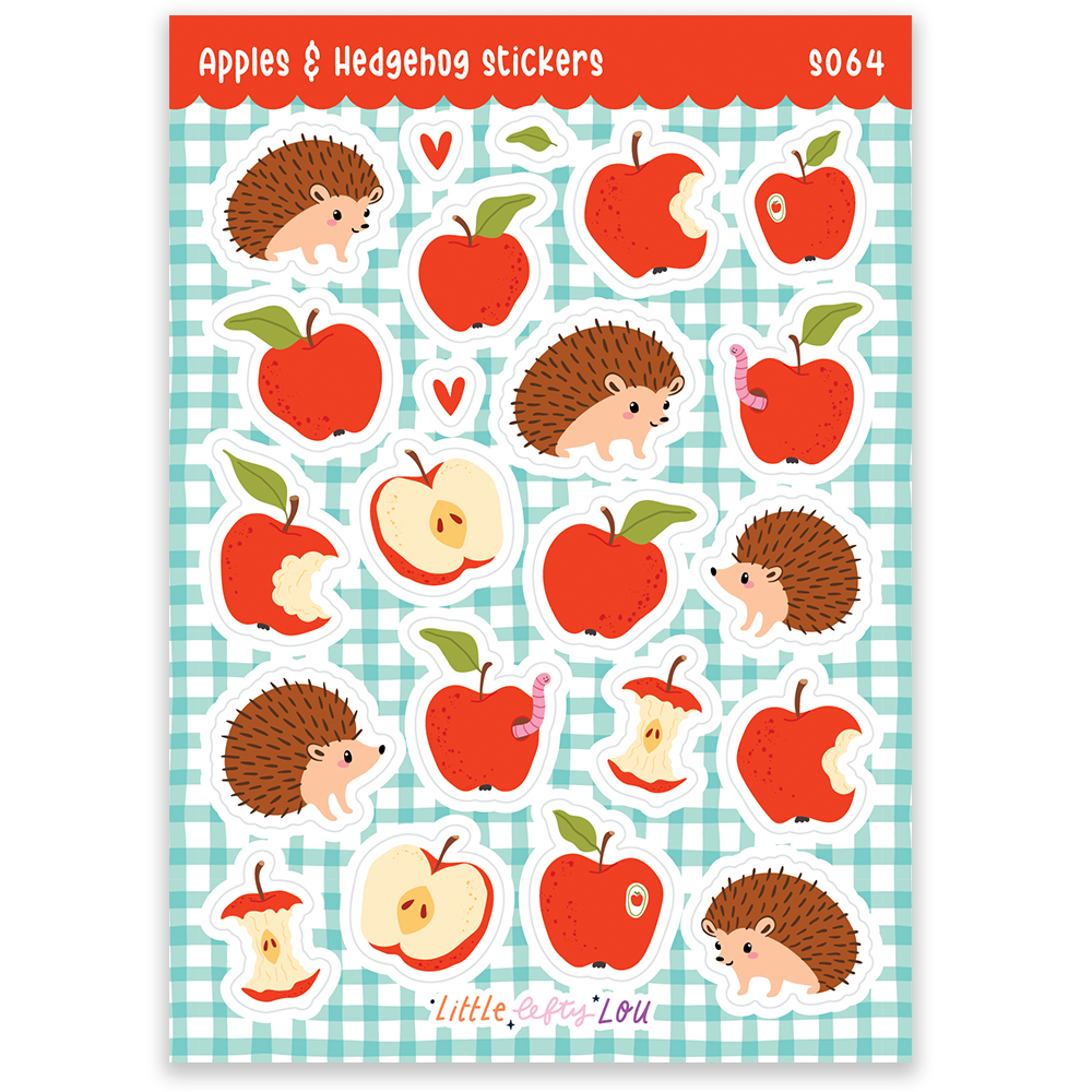Pre-Order: A6 Apples & Hedgehogs Sticker Sheet (S064)