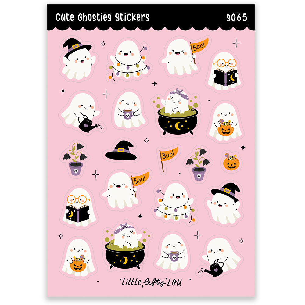 Pre-Order: A6 Pink Cute Ghosties Sticker Sheet (S065)