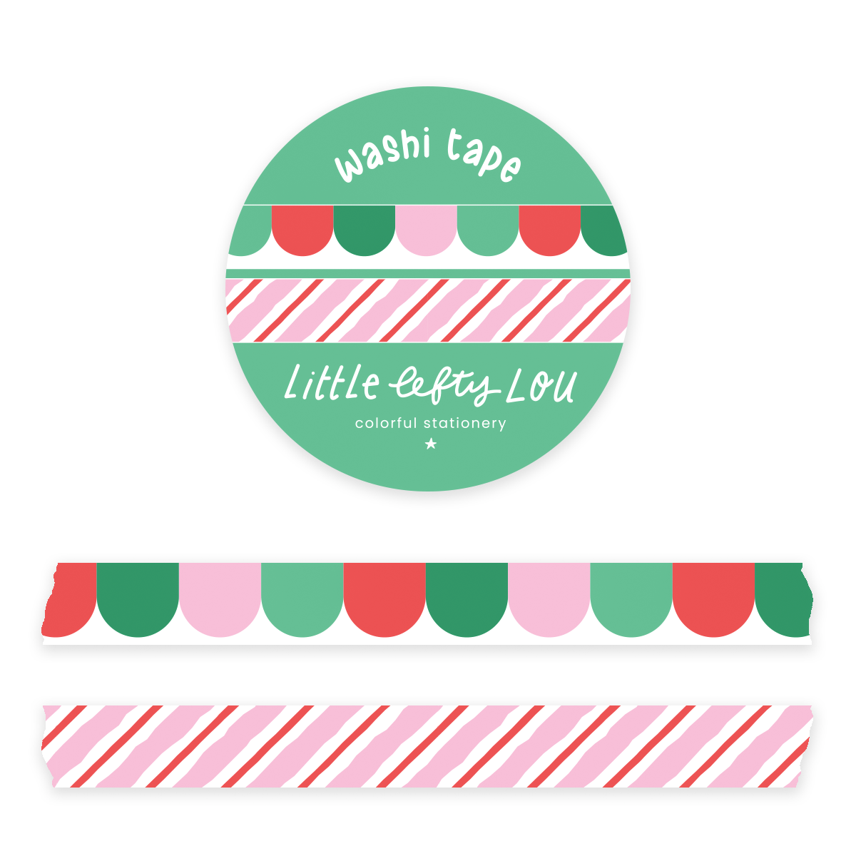 Christmas Scallops & Candy Cane - 2 Slim Washi Tapes
