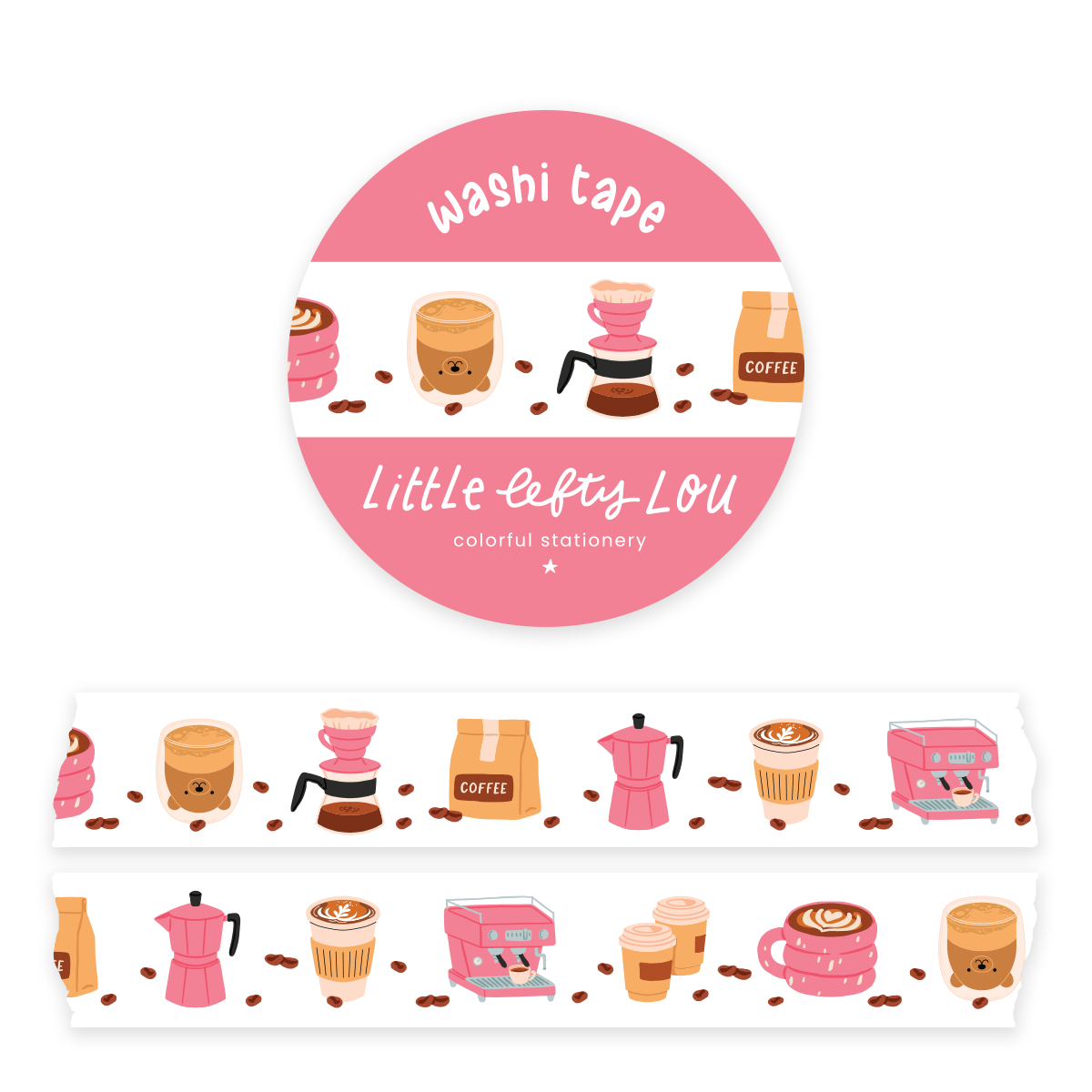 Coffee Time Pink Washi Tape