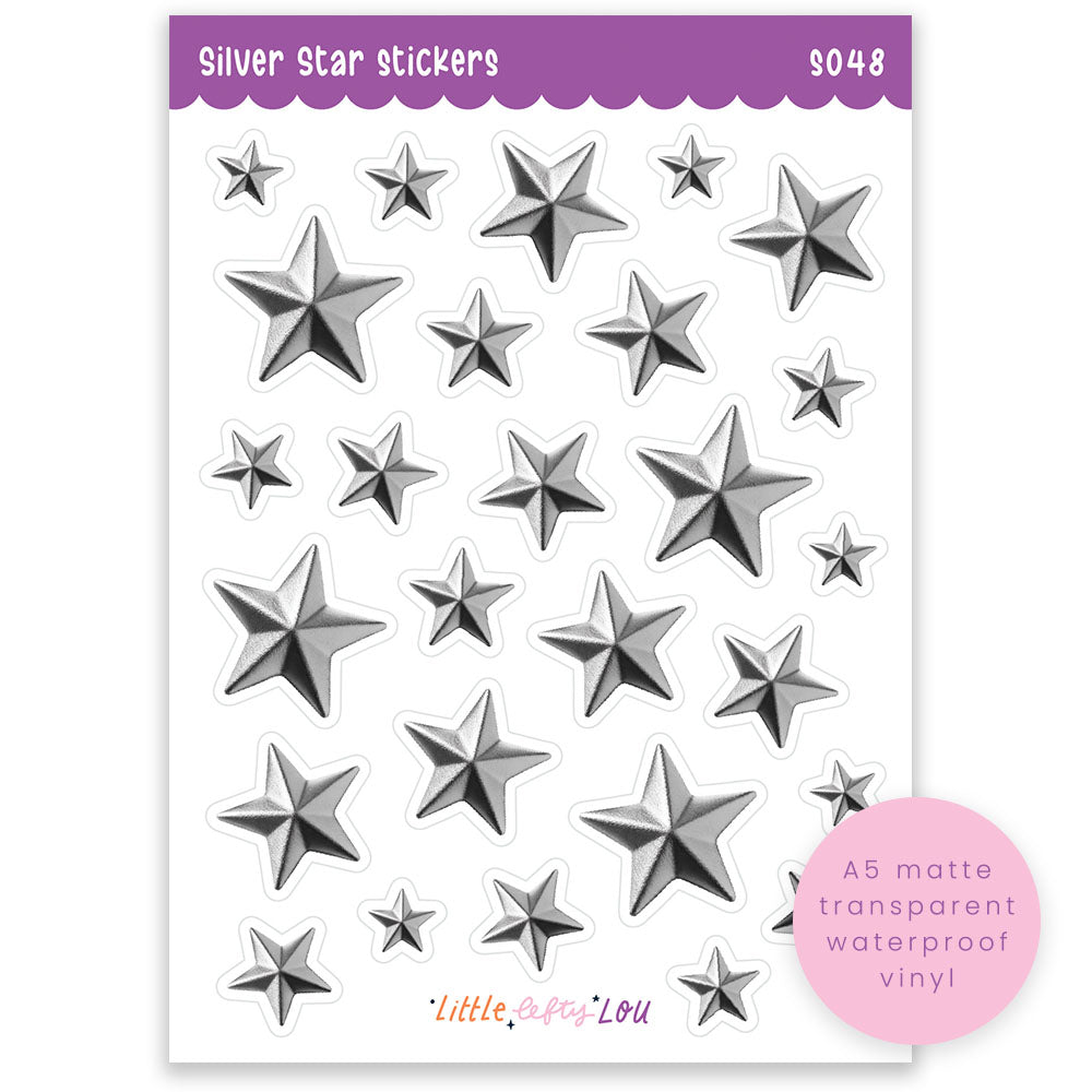 A6 Silver Star Sticker Sheet (S048)