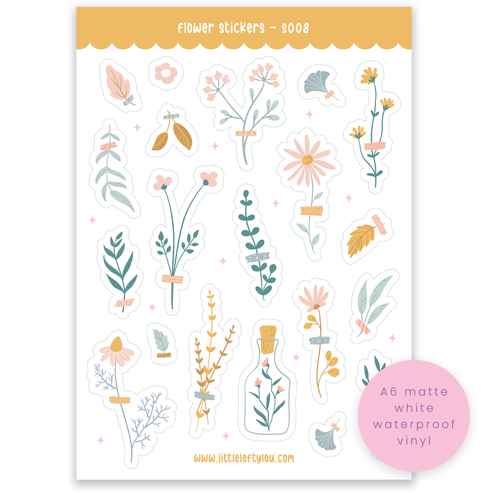 A6 Flower Sticker Sheet (S008)