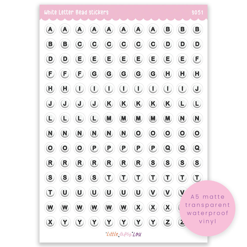 A5 White Letter Bead Sticker Sheet (S051)