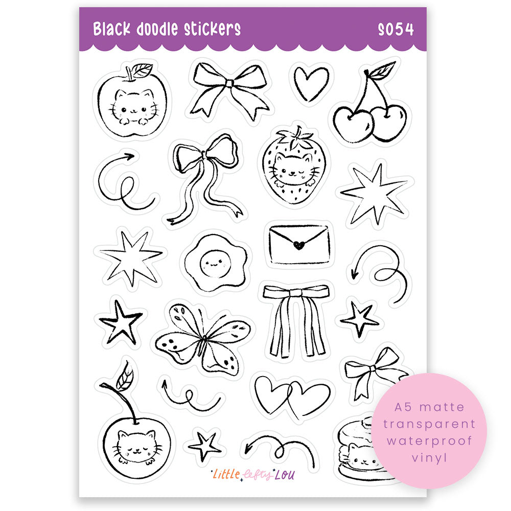 A6 Black Doodle Sticker Sheet (S054)