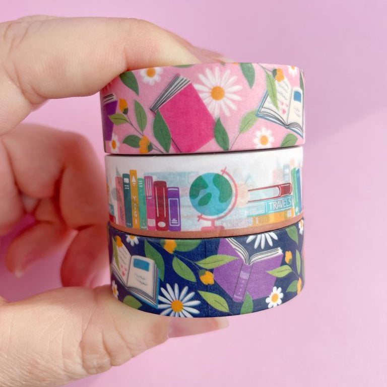 Books And Flowers Pink Washi Tape - Little Lefty Lou