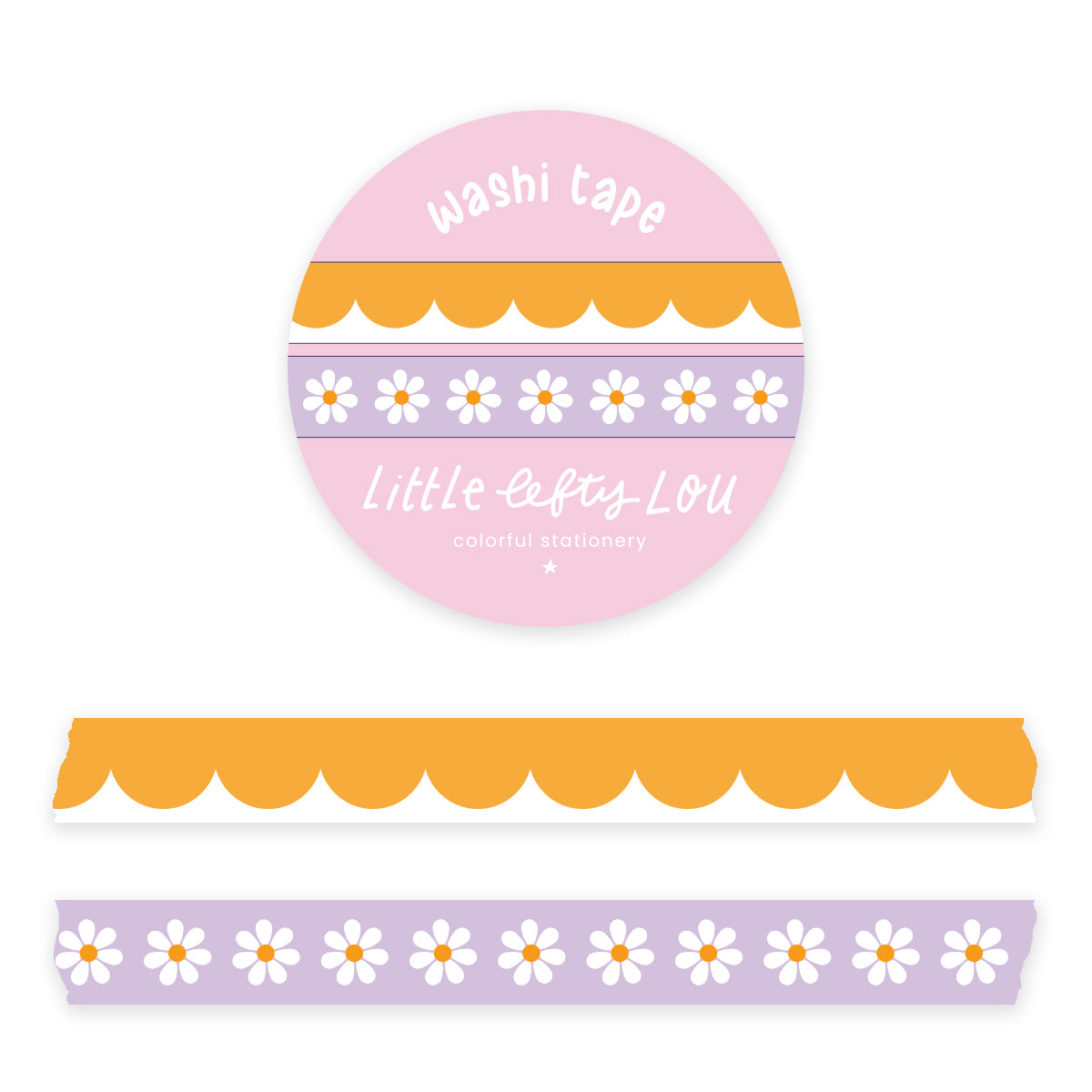 Ochre Scallops and Lilac Daisies - 2 Slim Washi Tapes