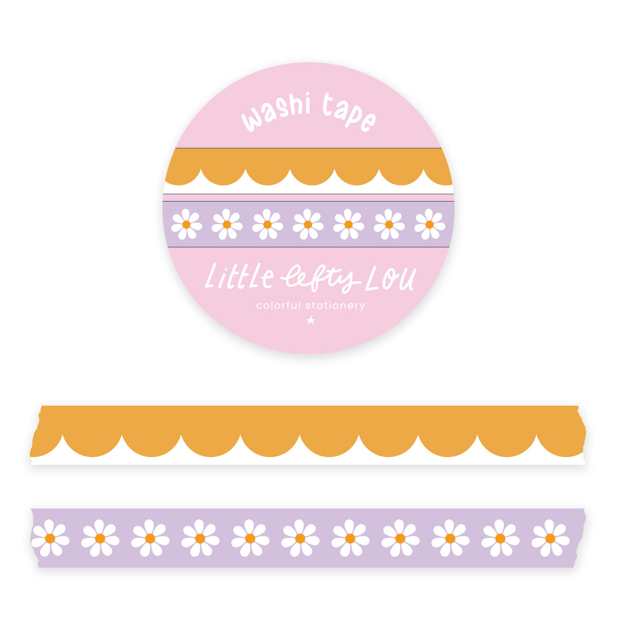 Ochre Scallops and Lilac Daisies - 2 Slim Washi Tapes