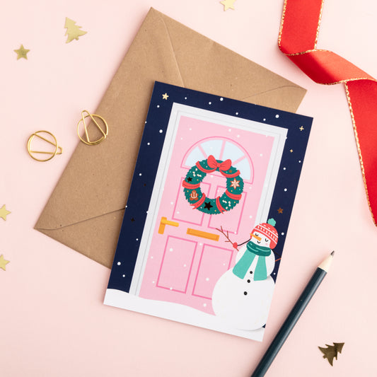 Pink Christmas Door Ansichtkaart + Enveloppe
