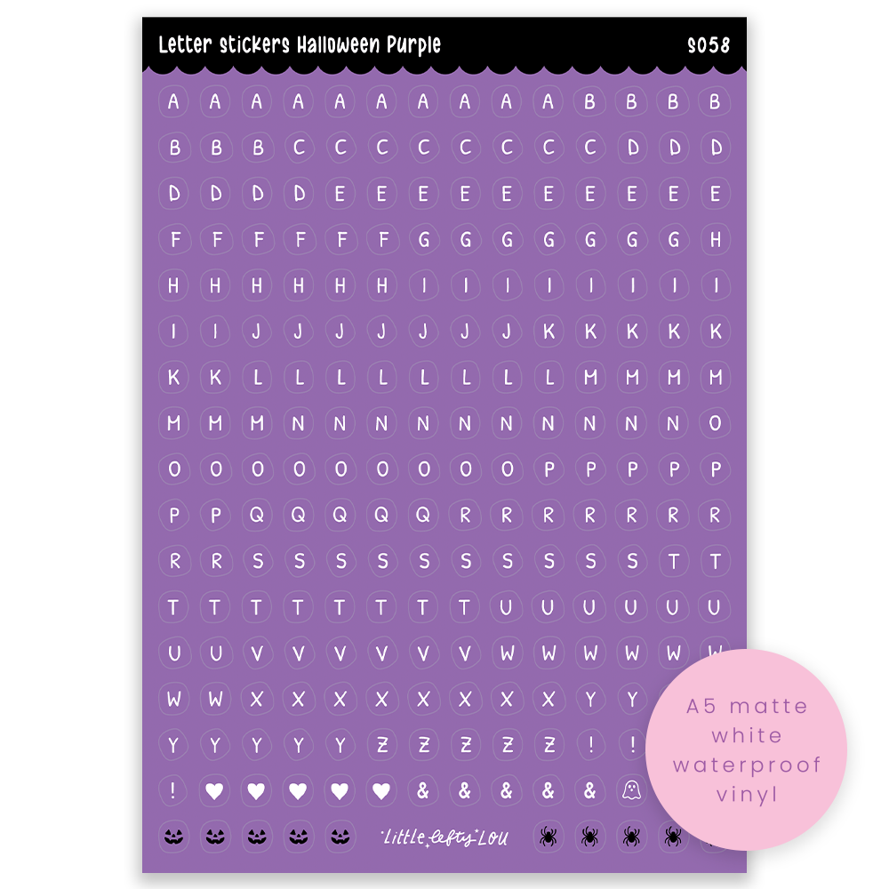 Pre-Order: A5 Purple Halloween Letters Sticker Sheet (S058)