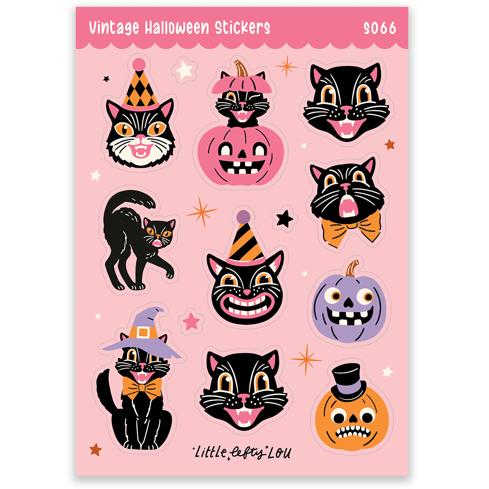 Pre-Order: A6 Pink Vintage Halloween Sticker Sheet (S066)