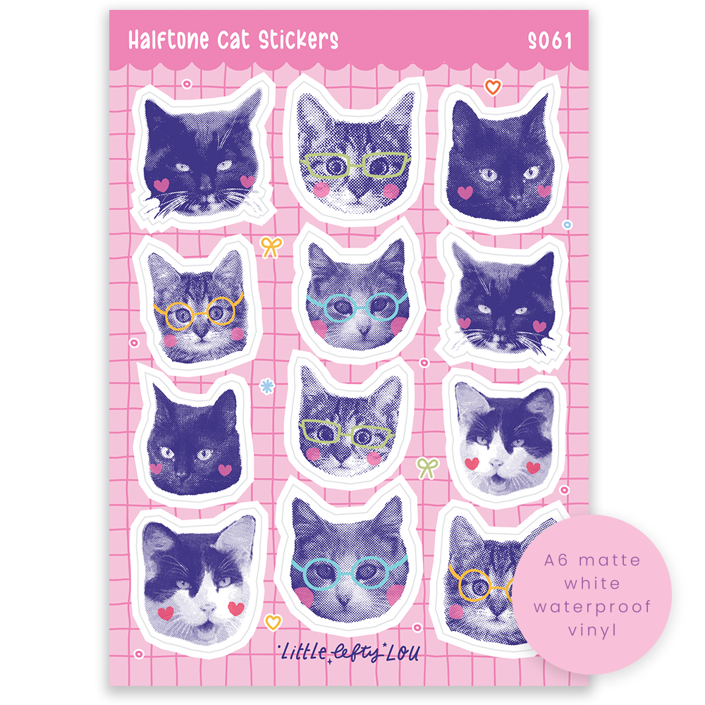 Pre-Order: A6 Halftone Cats Sticker Sheet (S061)