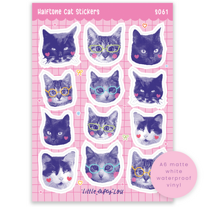 Pre-Order: A6 Halftone Cats Sticker Sheet (S061)