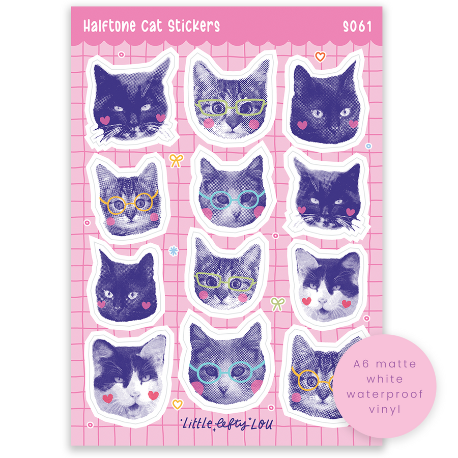 A6 Halftone Cats Sticker Sheet (S061)