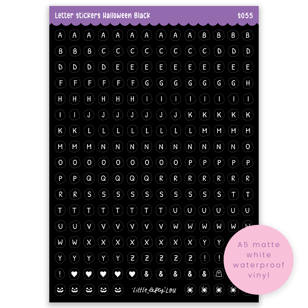 Pre-Order: A5 Black Halloween Letters Sticker Sheet (S055)