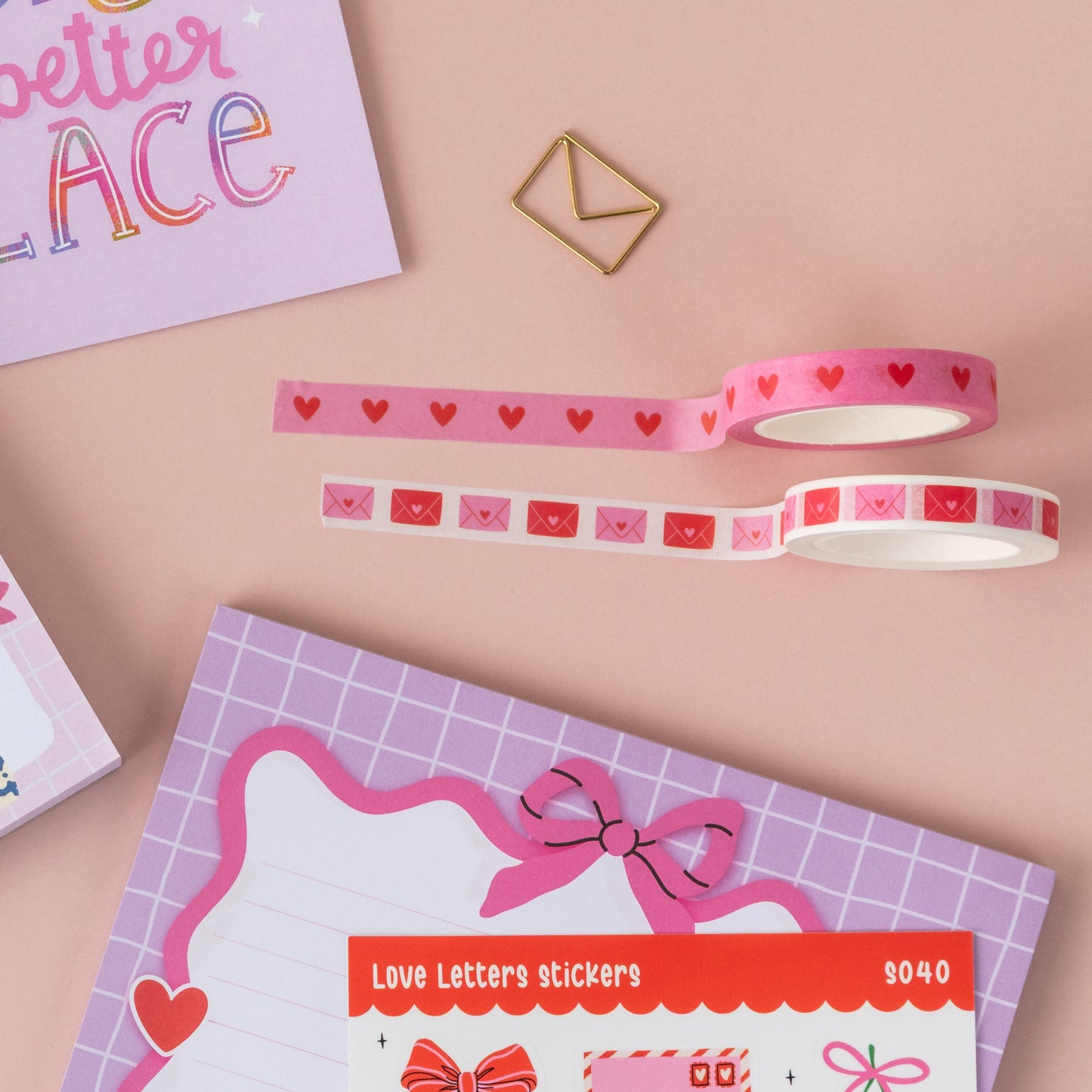 Enveloppen en Hartjes - 2 Smalle Washi Tapes
