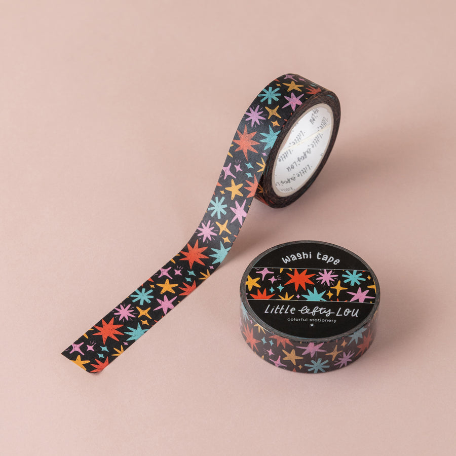 Colorful Stars On Black Washi Tape