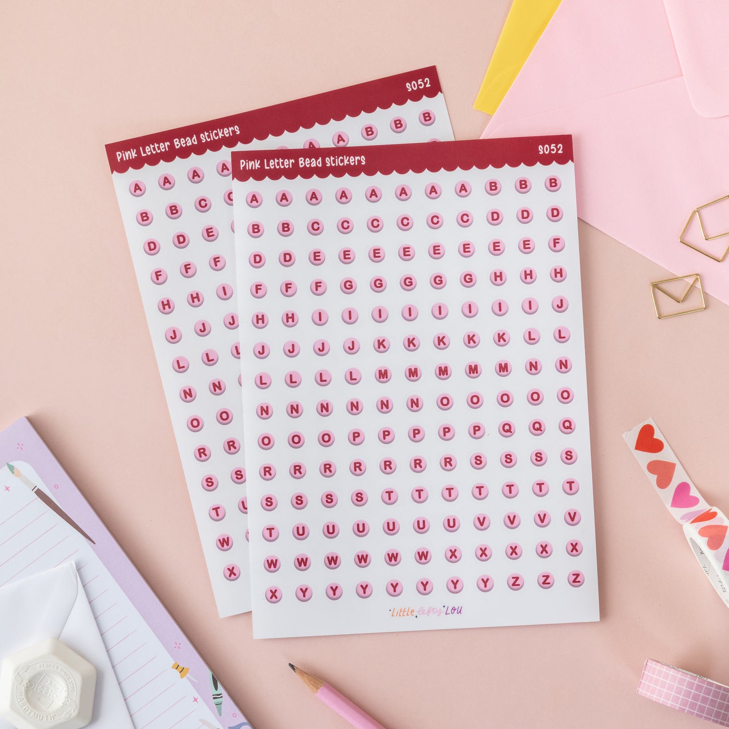 A5 Pink Letter Bead Sticker Sheet (S052)