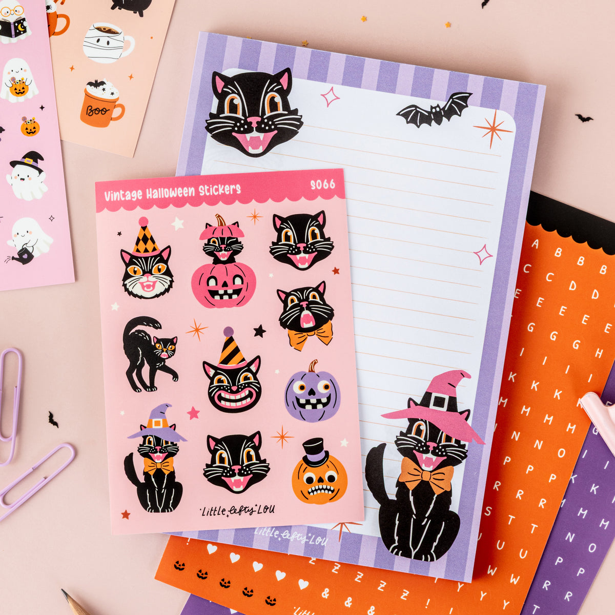 A6 Pink Vintage Halloween Sticker Sheet (S066)