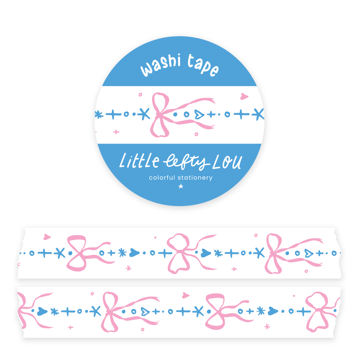 Bows Border Blue & Pink Washi Tape - Little Lefty Lou