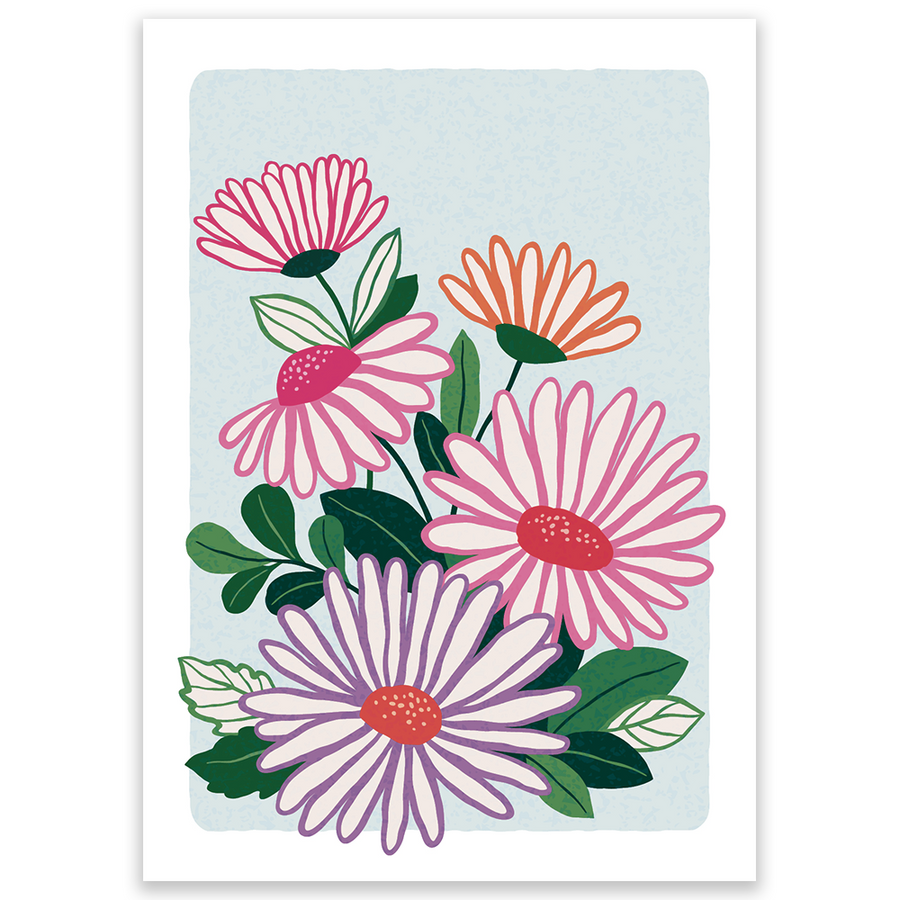 Colorful Daisies Blooming Postcard