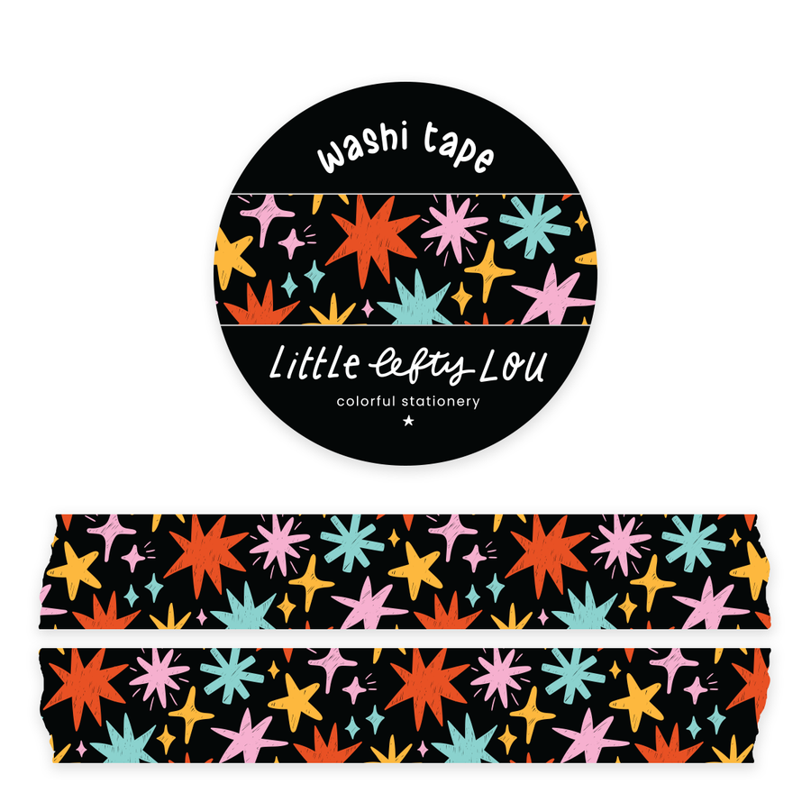 Colorful Stars On Black Washi Tape