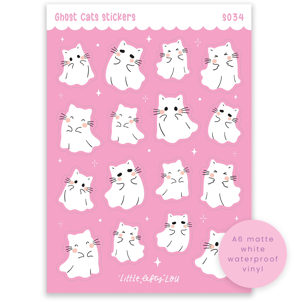 A6 Ghost Cats Sticker Sheet (S034)