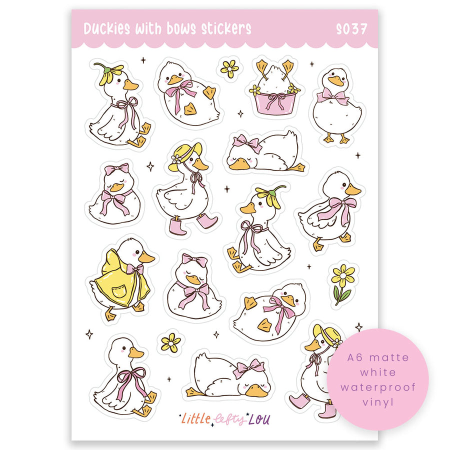 A6 Duckies With Bows Sticker Sheet (S037)