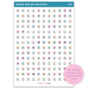 A5 Multicolor White Letter Bead Sticker Sheet (S053)