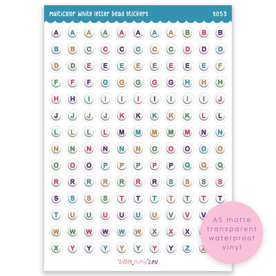 A5 Multicolor White Letter Bead Sticker Sheet (S053)