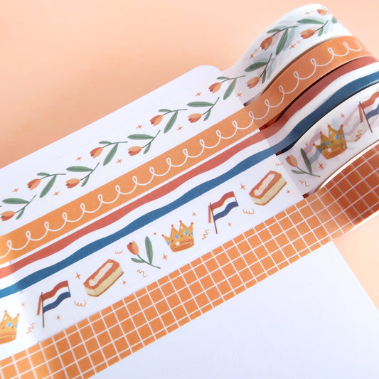 Nederlandse Vlag & Oranje Doodle - 2 Smalle Washi Tapes