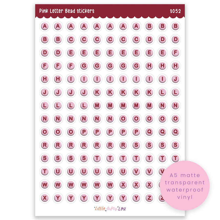 A5 Pink Letter Bead Sticker Sheet (S052)