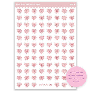 A5 Pink Heart Letter Sticker Sheet (S049)