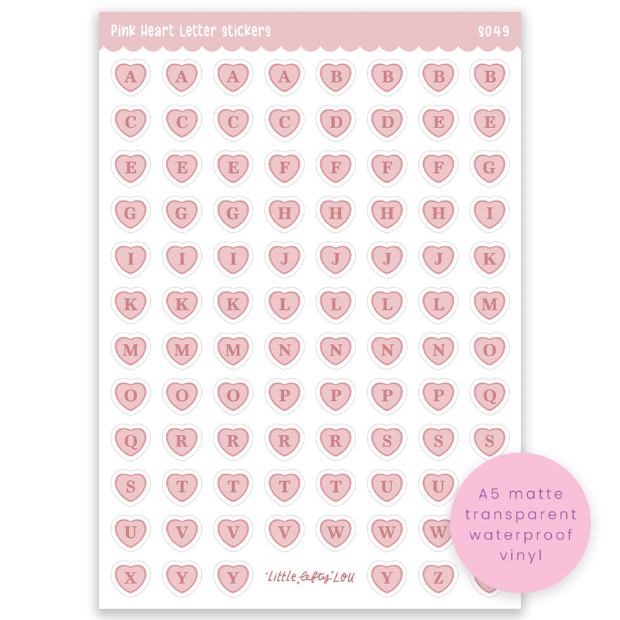 A5 Pink Heart Letter Sticker Sheet (S049)