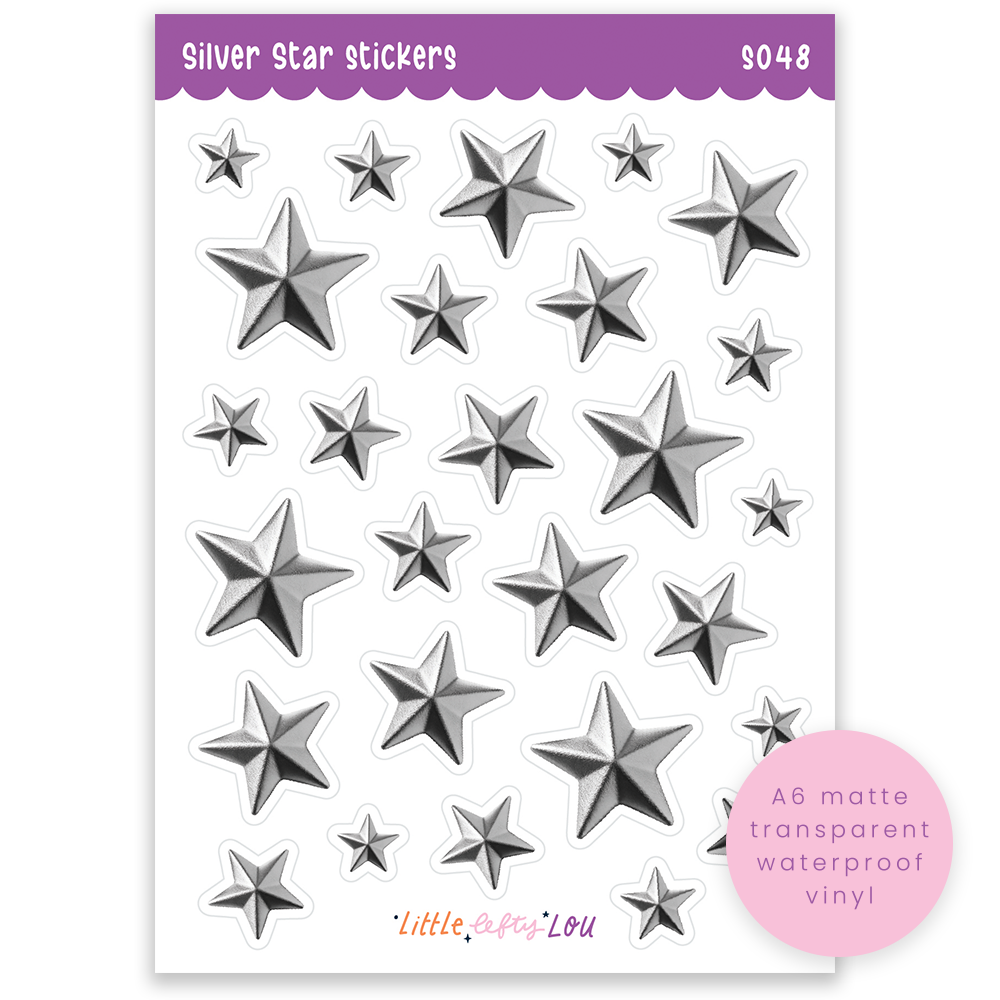 A6 Silver Star Sticker Sheet (S048)
