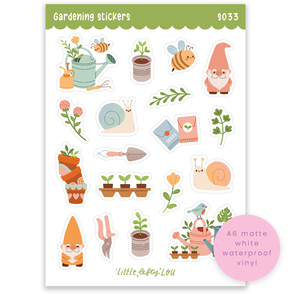 A6 Gardening Sticker Sheet (S033)