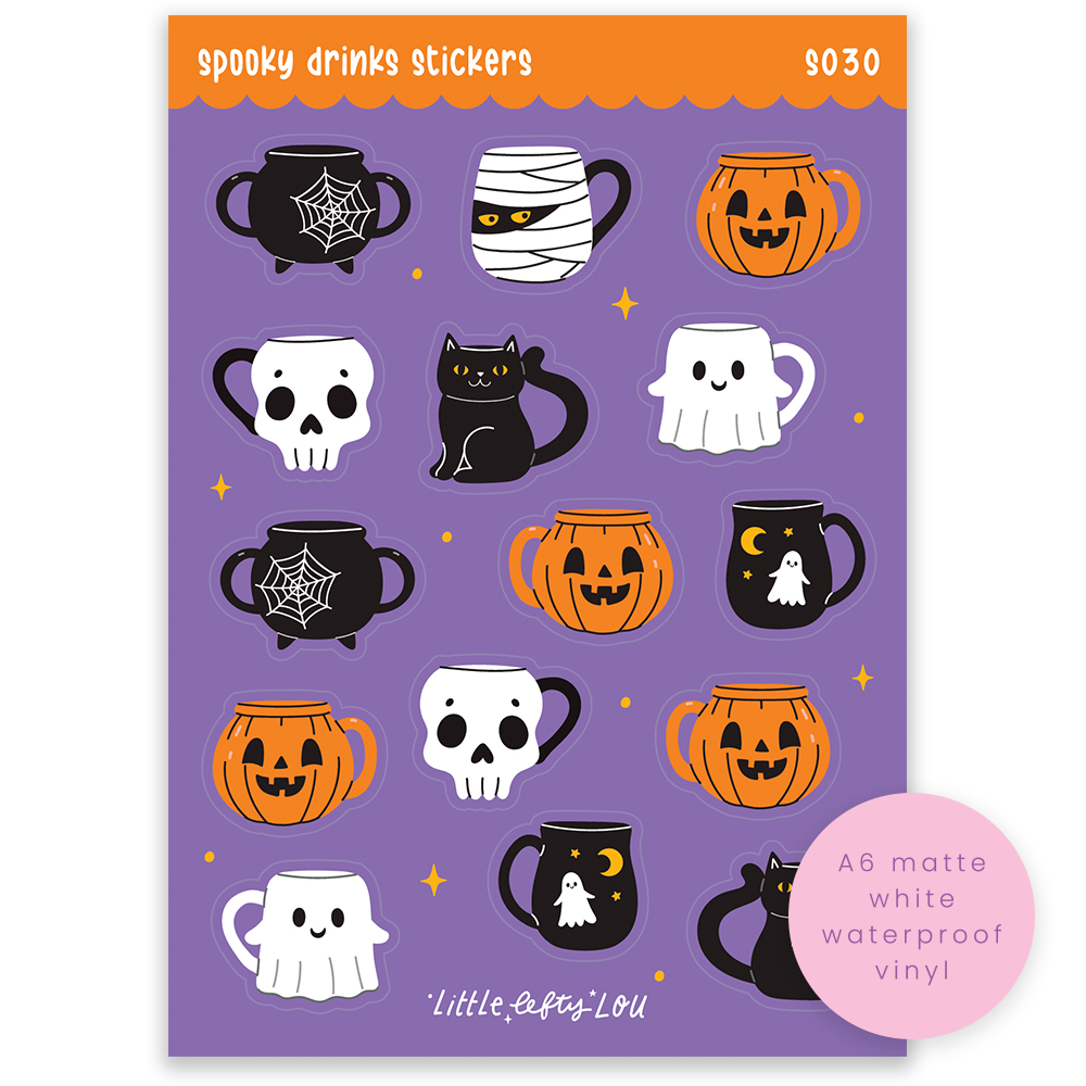 A6 Spooky Drinks Sticker Sheet (S030)