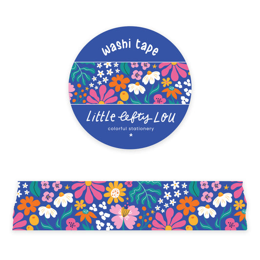 Wide Blue Flowers Washi Tape - Little Lefty Lou
