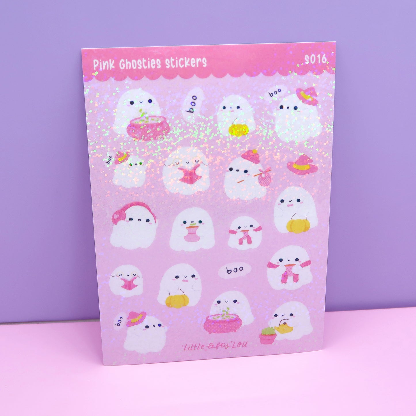 Holo Glitter Pink Ghosties Halloween Stickers (S016)