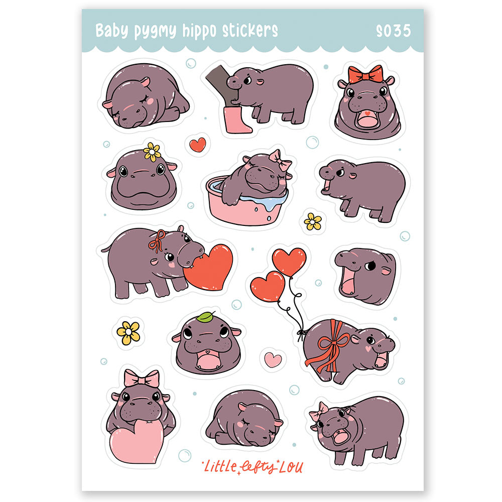 Baby Pygmy Hippo Stickers (S035) - Little Lefty Lou