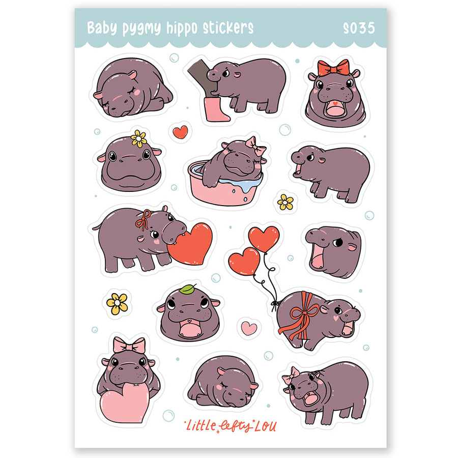 Baby Pygmy Hippo Stickers (S035) - Little Lefty Lou