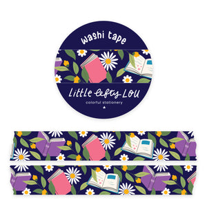 Books And Flowers Dark Blue Washi Tape - Little Lefty Lou