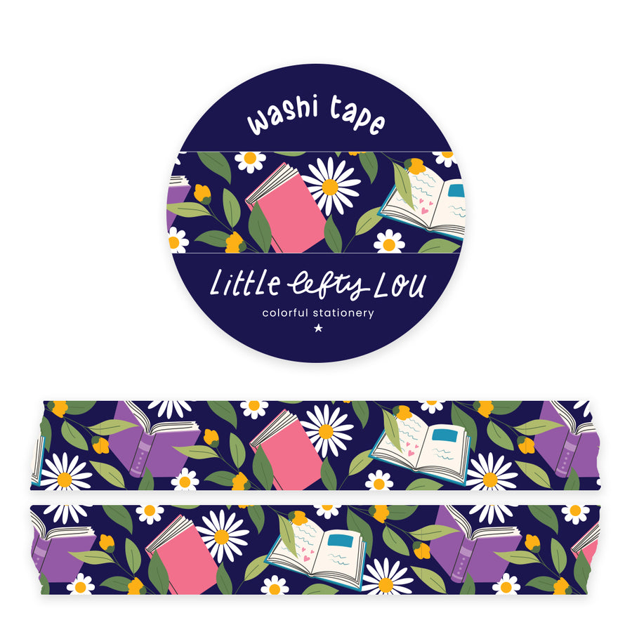 Books And Flowers Dark Blue Washi Tape - Little Lefty Lou
