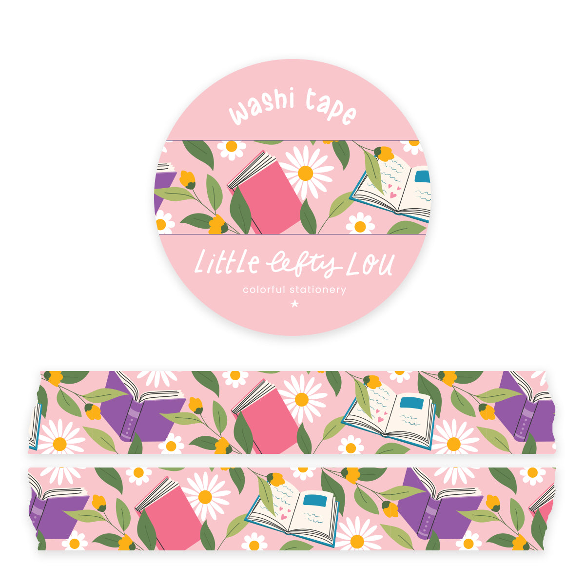 Books And Flowers Pink Washi Tape - Little Lefty Lou