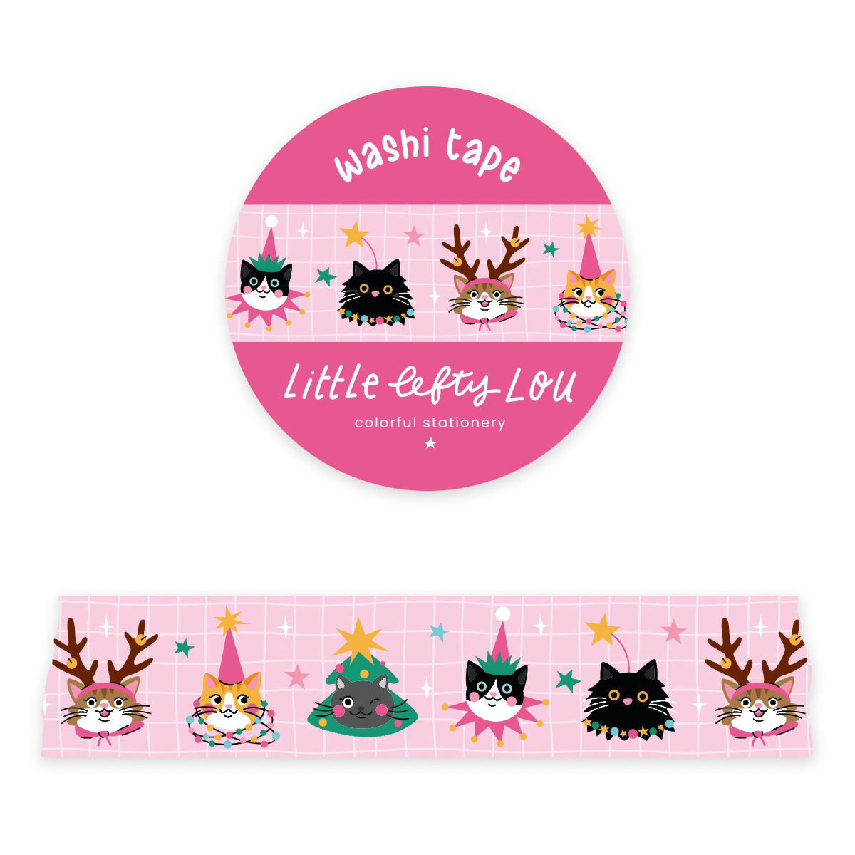 Wide Festive Christmas Cats Washi Tape