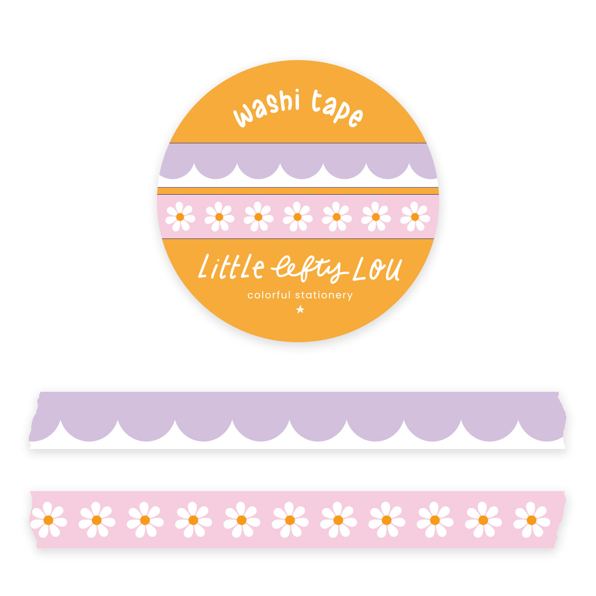 Lilac Scallops and Pink Daisies - 2 Slim Washi Tapes