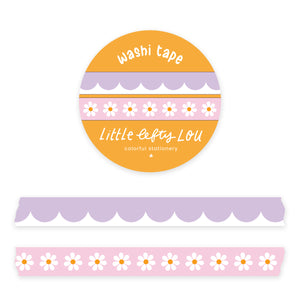 Lilac Scallops and Pink Daisies - 2 Slim Washi Tapes - Little Lefty Lou