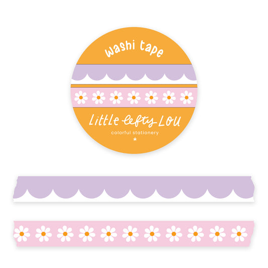 Lilac Scallops and Pink Daisies - 2 Slim Washi Tapes