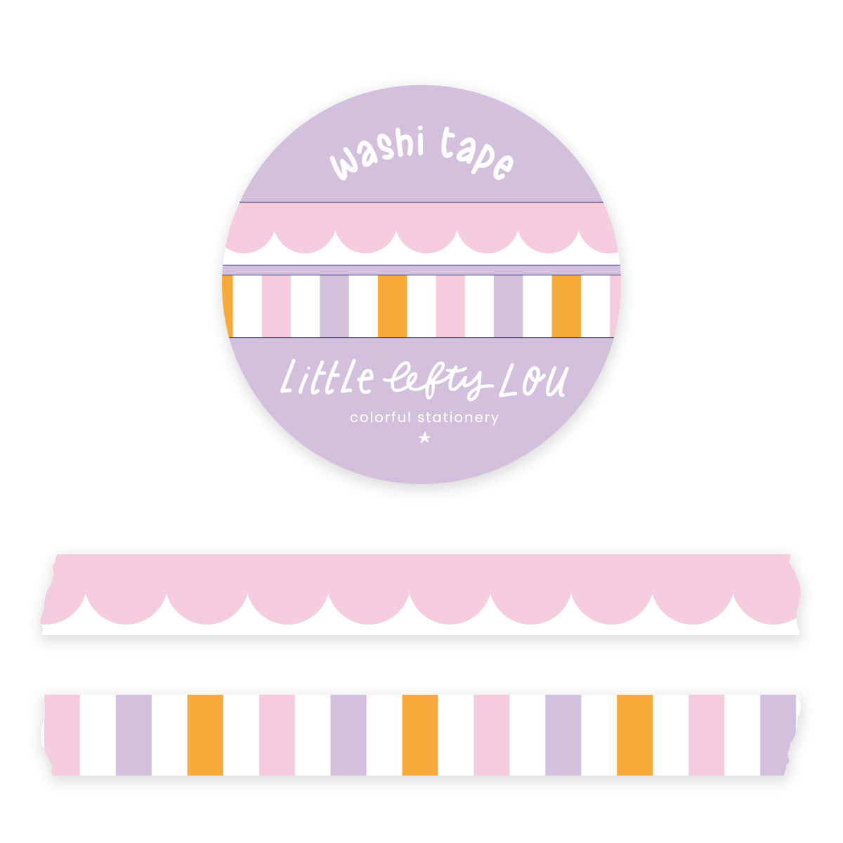 Pink Scallops and Stripes - 2 Slim Washi Tapes - Little Lefty Lou