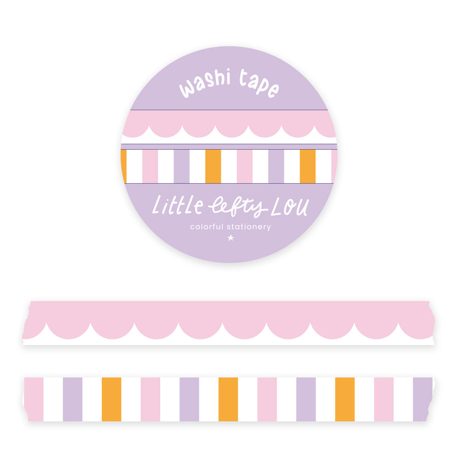 Pink Scallops and Stripes - 2 Slim Washi Tapes - Little Lefty Lou